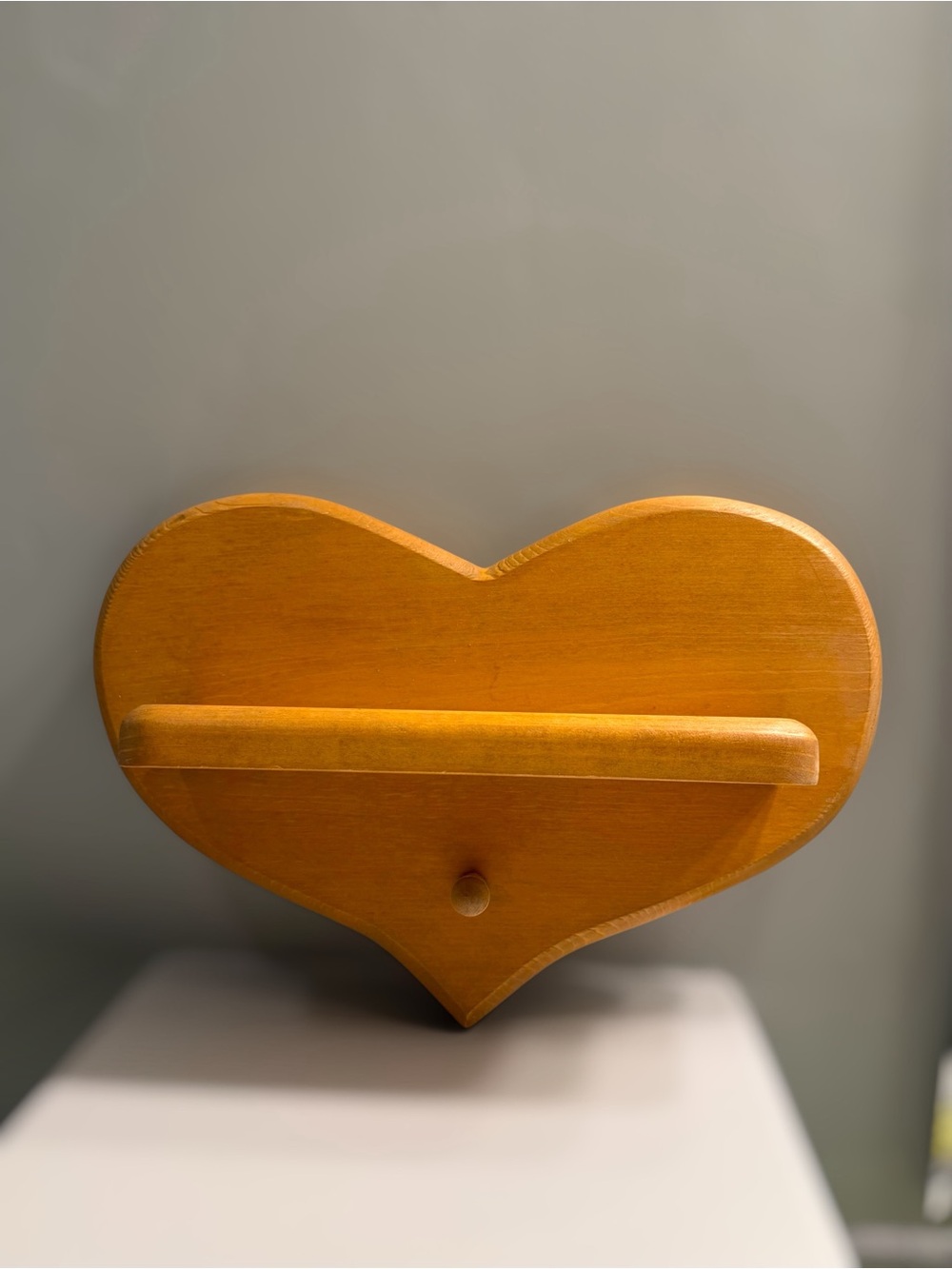 Vintage Wooden Heart Wall Shelf with Peg Country Cottagecore Primitive Decor